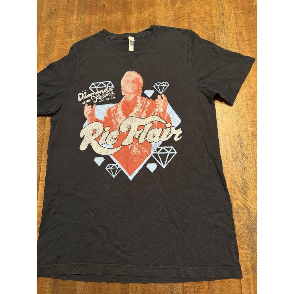 WWE Ric Flair T-Shirt Diamonds Are Forever Size Large Gray WWF WCW Wrestling NWA